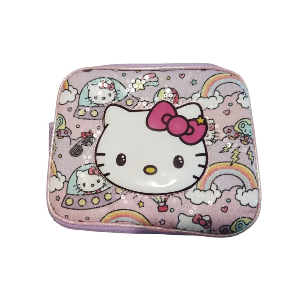 Hello Kitty Lunch Box Glitter Rainbow Pink Insulated Zip Bag 10